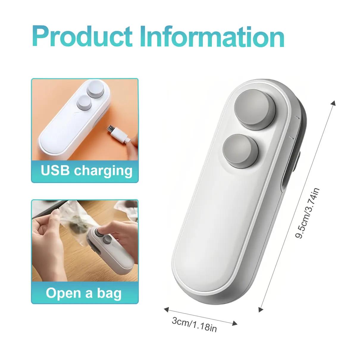 Mini Bag Sealer 2-in-1 with Cutter, Portable Heat Sealer for Food Storage, Keeps Chips Fresh & Airtight, USB Rechargeable Kitchen Gadget