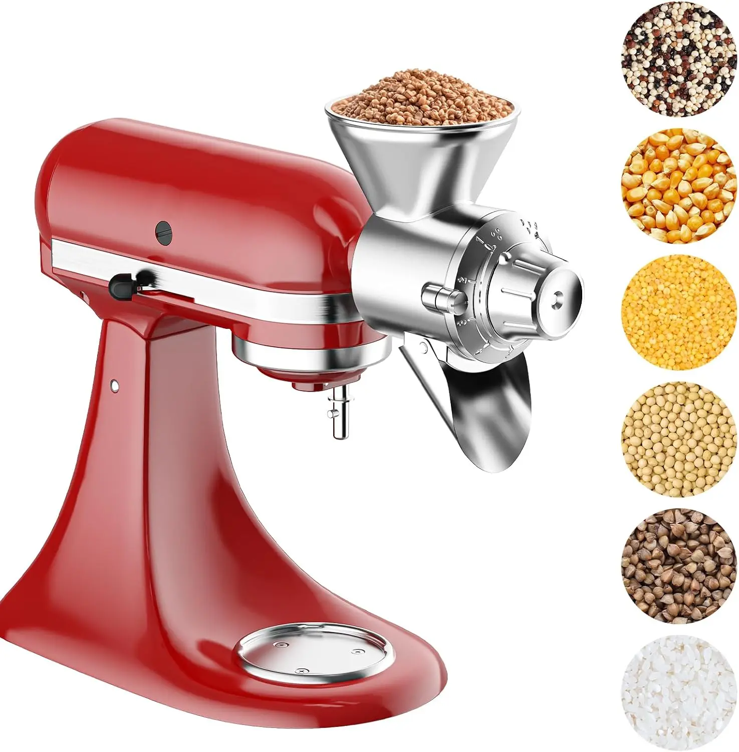 Grain Mill Attachment for KitchenAid Stand Mixer, All Metal | 9-Level Flour Mill for KitchenAid, Fully Dried Low-Moisture, Low-Oil Grains, Corn, Millet & Wheat