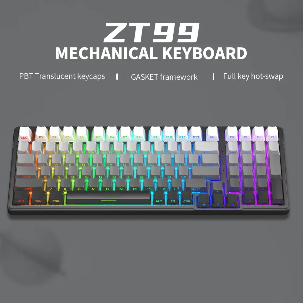 ZIFRIEND ZT99 99 Keys Gasket Mechanical Keyboard Wired Side Engraved Gaming Keyboard Customized Double PBT Keycaps Layer Silencer RGB / White Backlight 3 / 5 Pin Hot Swappable Silence Switch