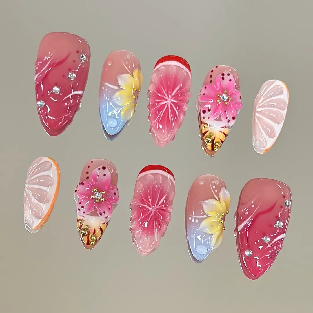 NailVesta ALOHA BLOOM – 100% Handcrafted 3D Press-On Nails | Reusable, Long-Lasting, Salon-Quality black lace nail art nail art