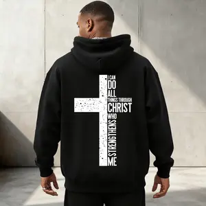Christian Cross Hoodie| 'I Can Do All Things Through Christ' Faith Apparel| White Oversized Hoodie for Men| Casual Daily Wear,FaithFashion ,HoodieSeason