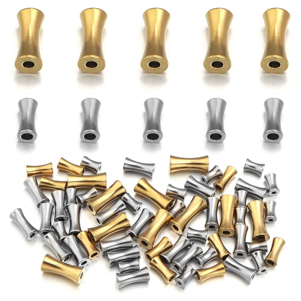 10pcs/Lot Bamboo Shape Stainless Steel Beads Spacer Beads Gold Color Loose Bead For Diy Jewelry Making Necklace Bracelet Earring