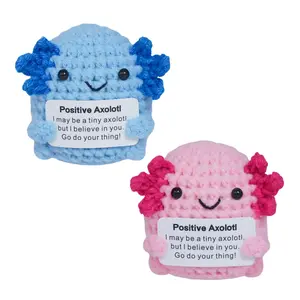 Positive Crochet Axolotl, Handmade Emotional Support Knitted Axolotl with Positive Card, Soft Cuddly Gift, Stuffed Animal Gift, Cheer Up for Friends, Family or Colleagues, Kawaii Stuffed Animals