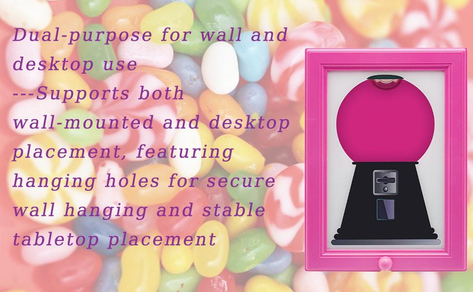 Candy Dispenser Photo Frame, Handy Wall Candy Frame, Wall Mounted Candy Dispenser For Candies, Nuts, Creative Bubble Gum Machine for Home Decor, Office Desktop (Pink)