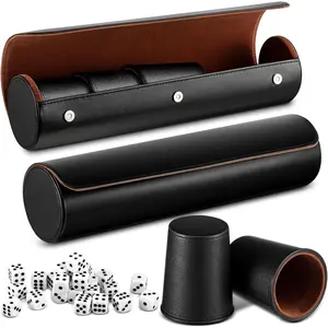 Liliful 2 Set Leather Dice Cups Include 10 Leather Game Cups, 50 Dice and 2 Storage Case with Magnetic Closure, Liars Game Gift for Party, Craps, Backgammon (Black)