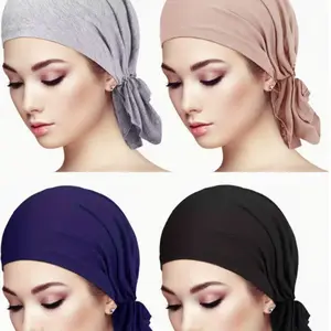 Women's 4PCS Seamless Bandanas - Modal Cotton Pre-Tied Turban Shape Chemo Headscarf, Wrinkle-Style Slip-On, Soft Secure Fit, Sealed Packaging for Cancer Post-Surgery Hair Loss, Sports & Outdoor Use tiktokshopspringglowup