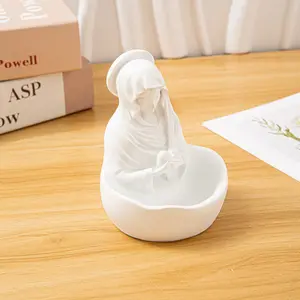 Pious Virgin Mary Decorative Bowl Sandstone Resin Sculpture Home Decor Storage Ornament Gift