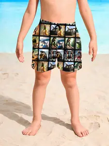 Boys' Funny Animal Puzzle Swim Trunks, Fun Sudoku Pet Print, Quick-Dry Beach Shorts, Casual Fitted Knee-Length Drawstring Pants