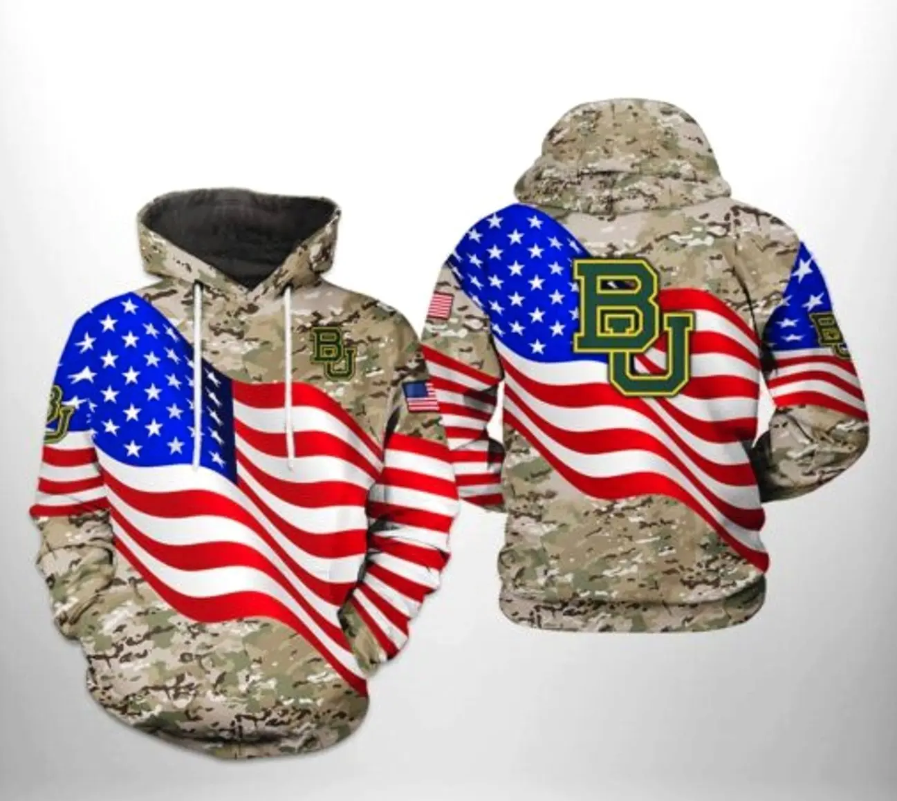 Baylor football Us Flag Camo Veteran 3D All Over Print Hoodie, Zip-Up Hoodie