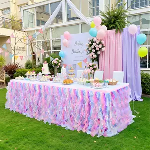 2 Pack Tulle Curly Willow Table Skirt 6/9ft Handmade Ruffle Tutu for Wedding Birthday Bridal Shower Halloween Party Ornaments Decor White