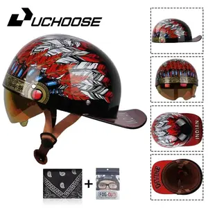 Harley Cruise Vintage Half Helmet Affordable Helmet Visor Band Inner Mirror Suitable for Scooter Retro Old Head Car with Towel, Classic Motorcycle Accessory