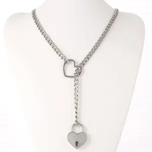 Heart O Ring Slip  Necklace for Women,Punk Gothic Titanium Steel Love Cuban Long  for Women chain summerwins