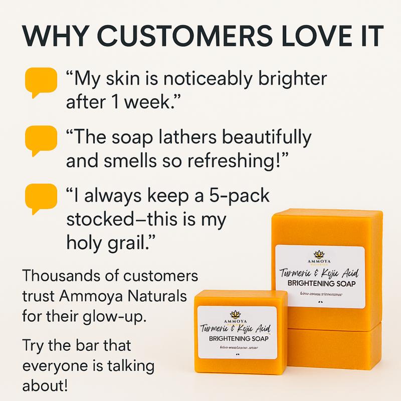 Ammoya Naturals Turmeric and Kojic Soap Multi Pack - 2-5 Bars, Cleanser, Body Wash Radiant Lemon Carrot Lavender Turmerickojicacidsoap Cleansing Soft Nourishing Blend Skin Care Comfort Skin Repair