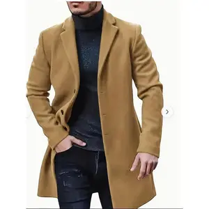 New Men'S Plus Size Casual Trench Coat, Polyester 100% Solid Color, Non-Stretch Woven Fabric, Lapel Collar, Button Detail, Loose Fit, Spring/Fall Outerwear Menswear Jackets Tops Long Sleeve