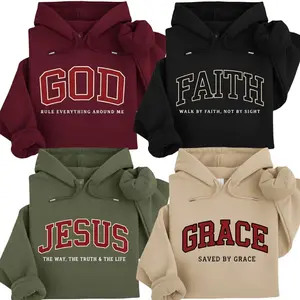 [Faith Collection] Christian Faith Hoodie – GOD JESUS FAITH GRACE Sweatshirt for Men & Women, Inspirational Bible Verse Pullover, Religious College Letter Sweatshirt, Perfect Gift for Believers, Easter Day Apparel