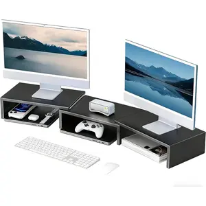 Desk Organizers and Accessories, Dual  Stand Riser,  Desk Shelf for Desktop Organization (Black)