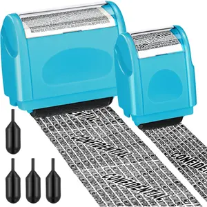 2 Pack Identity Protection Roller Stamp Identity Theft, Confidential, Privacy Roller Stamp Information Blocker and 4 Pack Refill Ink for ID Account Data Address Security(Blue)