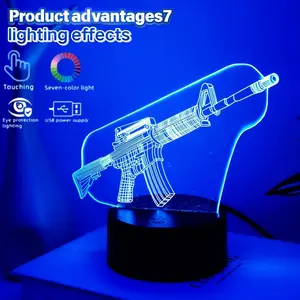 Modern Creative Gun LED Table Lamp, 7 Color Touch Night Light, USB Powered, Acrylic Desk Lamp, Bedroom Atmosphere Decor, Bedside Lamp, Party Led Lights