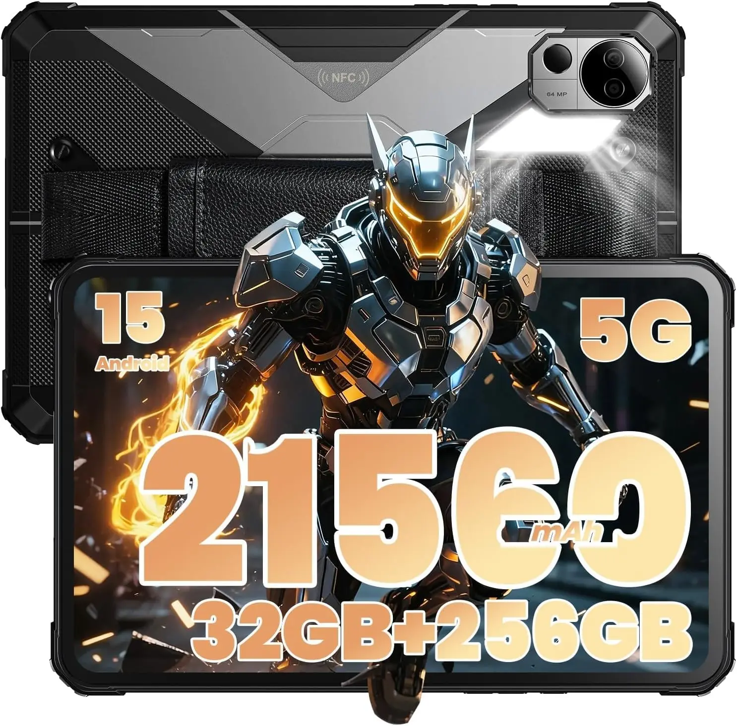 FOSSIBOT DT3 10.4 inch Rugged Tablet,21560mAh,32GB+256GB/2TB, Android15,66W Rapid Charging,2K IPS Display,Wi-Fi6,IP68,IP69K Waterproof Tablet,5G OutdoorTablet,64+32MP Camera,Face Unlock,OTG (Blue)
