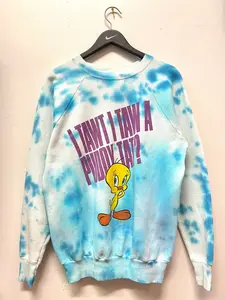 Vintage Tweety Looney Tunes I Tawt I Taw A Puddy Tat Custom Tie Dyed Sweatshirt Sz L Pannill Made in USA