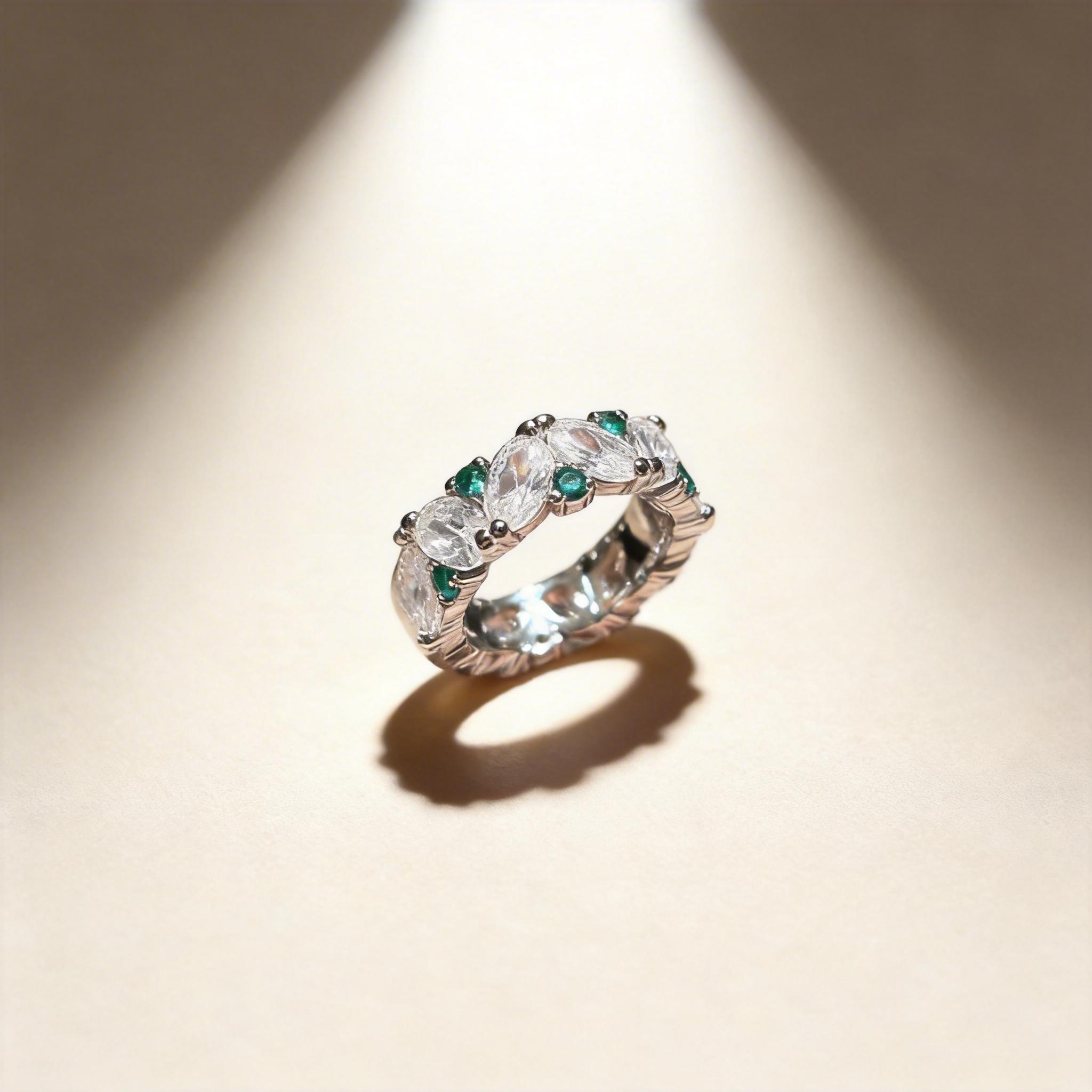 Hypoallergenic Marquise Emerald Eternity Ring for Sensitive Skin, Sparkling CZ Stackable Band, Safe Gift for Women with Allergies, Comfortable for All-Day Wear, Daily & Formal Occasions