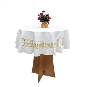 FixtureDisplays® Round Table Cloth 48" Diameter Cotton Decorative Washable Round Holy Communion Tabletop Tablecloth Gold Embroidery This Do In Remebrance of Me 15777-NF