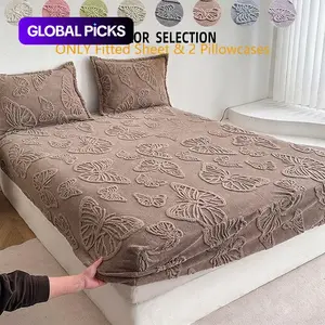 Fashion Butterfly Jacquard Bed Sheet Set, Hotel Style Bedding, Soft Velvet Fabric, Breathable, King/queen Size, Includes 1 Bed Sheet and 2 Pillowcases