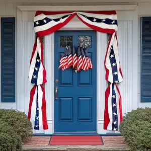 Patriotic Door Decorations Set, American Flag Bunting with Stars, Triangle Flag Garland, Front Door Display for 4th of July