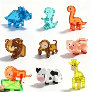 2/4/9pcs Magnetic Building Blocks Toy, Building Block Set, Animal Dinosaur Zoo Puzzle, Creative Kids Educational Toys, Birthday Gift, Random Colors