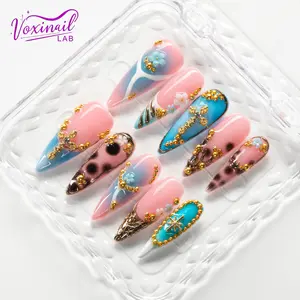Voxinail Lab | Ethereal Garden | Handmade Pastel Stiletto Press-On Nails | Reusable, Long-Lasting
