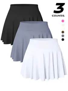 Summer Women's Sporty Short Skirt Tennis Dress Set, Comfortable Breathable Casual Wear for Yoga Fitness Running, Three-Piece