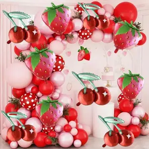 Strawberry & Cherry Theme Balloon Set, 10pcs/set Cute Balloon Set, Party Decoration Supplies for Birthday Wedding Baby Shower