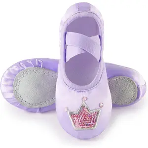 KF5-SK16   Ballet Shoes for Girls, Satin Dance Practice Slippers Split Soft Leather Flat Sole Yoga Gymnastics Shoes (Toddler/Little/Big Kid)