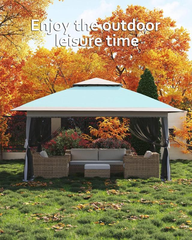 Pop Up Gazebo 12x12, Canopy Tent with Mosquito Netting, One Push Setup for Backyard Patio Garden with 4 Sand Bags- Blue