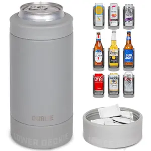 DUALIE Lower Deckie - Insulated 12 oz Can Cooler with Pouch Container - Universal Drink Holder with Built-in Pouch Bin - Fog Gray