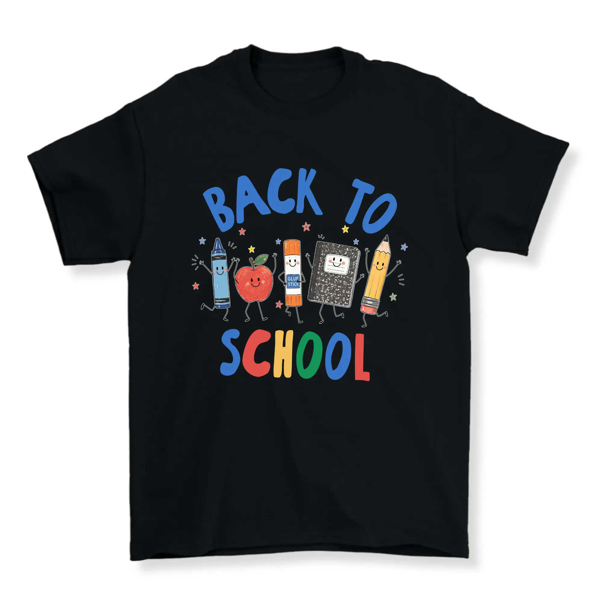 Back to School Graphic T-Shirt - Gildan G5000 Cute Cartoon School Supplies Tee for Teachers & Students, Aesthetic Black Unisex Top
