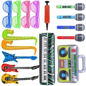 Inflatable Party Props Musical Instruments Accessories Guitar Inflatable Saxophone Microphone Balloons Fun for Pool Birthday Party Supplies Favors Photo Booth Props Carnival Disco Party