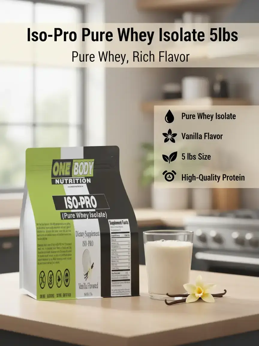 1 Body Nutrition ISO-PRO Pure Whey Isolate Powdered Supplement Drink Mix, Vanilla Flavored, 5 lbs Dietary Wellness Supplement