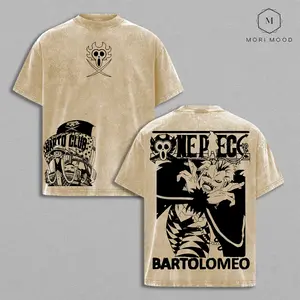 Bartolomeo - Barto Club One Piece Vintage Washed Oversize Anime T-Shirt, OP Double Print Vintage Washed Graphic Tee, Heavyweight Cotton Streetwear, Pirate Manga Aesthetic Y2K Otaku Menswear, Anime Apparel