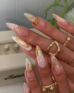 Celestial Milky White Gold Star Nails, Custom Press On Nails, Hand Made Press on Nails, Faux Acrylic Nails, Gel Nails, Events Press on Nail