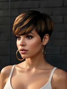 pixie cut wig short straight human hair wig machine made for women daily party cosplay gift use  ﻿brown burgundy black color pixie cut human hair wigs Party holidays gift wig