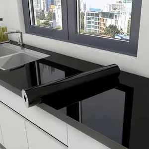 Shiny Black Wallpaper Peel and Stick Wallpaper Glossy Self Adhesive Removable Wall Paper Waterproof Countertop Paper Black Contact Paper for Cabinet Countertop Furniture Kitchen Vinyl Film