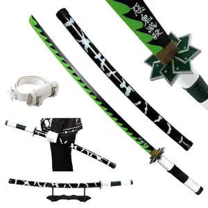 ELERVINO 41 inches Bamboo Wooden Demon Slayer Cosplay Sword Shinazugawa Sanemi with White Belt and Holder Stand Display for Halloween Role Playing Props Cosplay Collection Christmas Gift Birthday