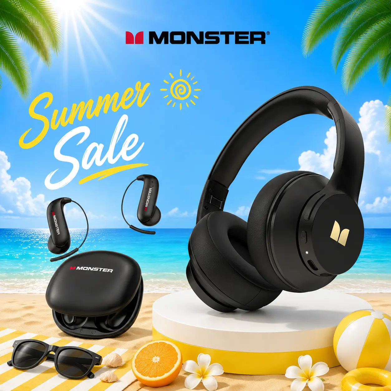 Monster Bluetooth Headphones Set – Includes Over-Ear Wireless Headphones and Ear Buds Ear-Hook Earphones, Deep Bass, Clear Sound, Noise Cancelling Mic, Noise Isolation, Waterproof, 165H Playtime, Ideal for Travel, Work -SummerWins-DealsForYouDays
