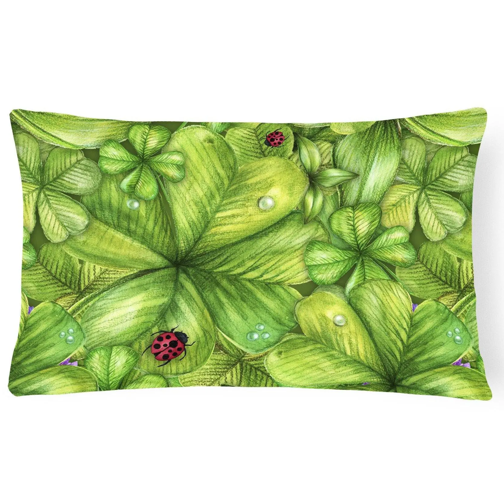 Decorative Canvas Fabric Pillow with Shamrock Pattern, Ladybug Accents, St Patrick's Day Theme, Fade Resistant, Superior Local Craftsmanship, Model BB5754PW1216