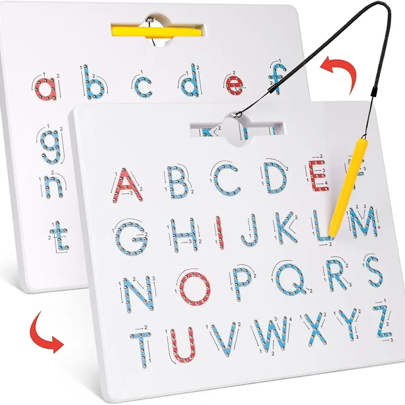Double Sided Magnetic Letter Board - 2 in 1 Alphabet Magnets Tracing Board for Toddlers ABC Letters Uppercase & Lowercase Practicing Learning Education Toys