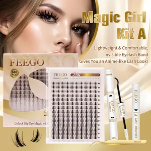 FEEGO Lashes Magic Girl Kit With Invisible Band DIY 140 Pcs 8-18 mm Eyelash Extension Kit Bond and Seal Eyelash Glue Waterproof and Lash Remover Beginner Friendly Individual Lashes and Long lasting Makeup For Girl