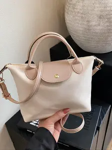 Fashion Women's PU Leather and Canvas Crossbody Bag, Casual Versatile Quilted Handbag, Work and Daily Use, Trendy Multi-Functional Commuter Bag, Cross Body Bags