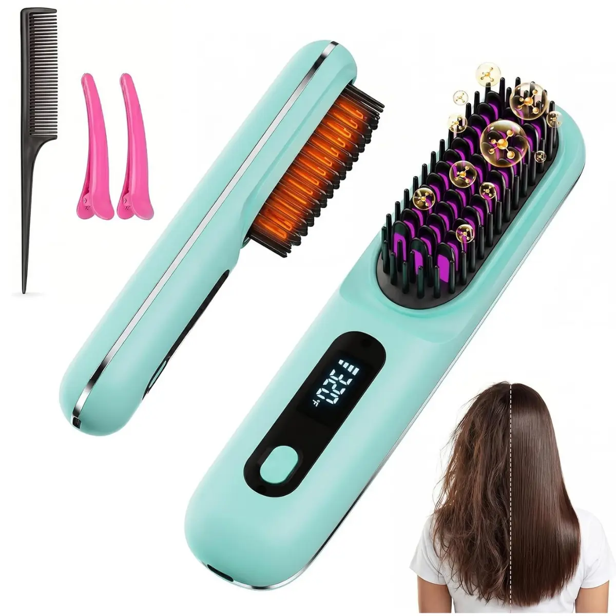 2026 Upgraded Adjustable Cordless Straightening Brush, Go Brush Pro MCH Fast Heating Hair Tool, 3 Temp Settings, 4000mAh Type-C Rechargeable Portable Travel Styling Appliance (Blue)