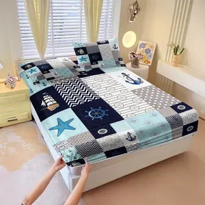 3 Pcs Nautical Theme Fitted Sheet Set, Fresh Coastal Style Bedding Set, Strong Wrapping, Multiple Sizes Available, Machine Washable, Nautical Patchwork Teen Dorm Room Bedding